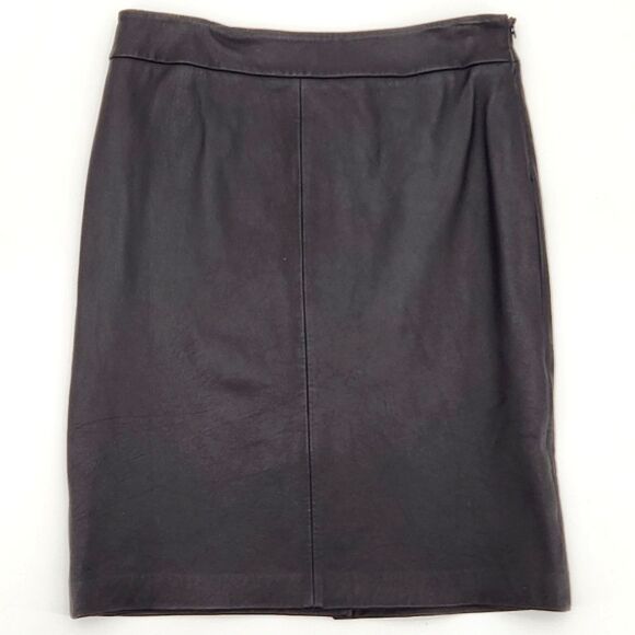Vintage Kasper Skirt Womens Size 12P Dark Brown 100% Leather Knee Length Office - Picture 1 of 10
